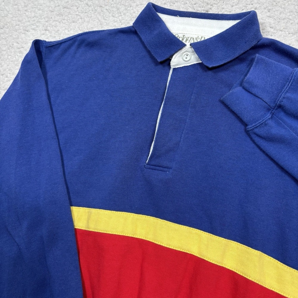 VINTAGE St Johns Bay Colorblock Polo Shirt Men M Colorblock Stripe Rugby 80s 90s